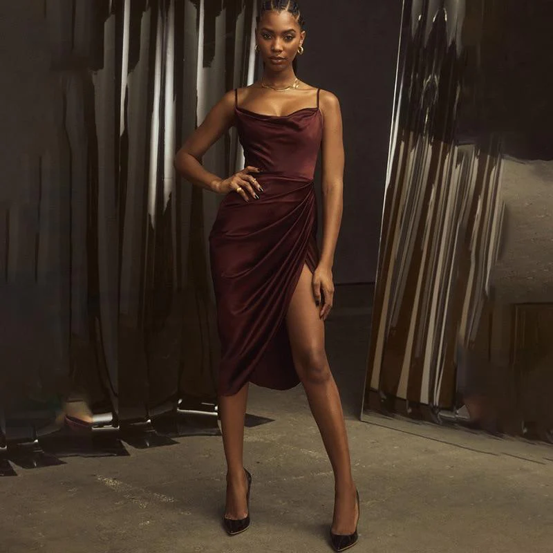 FashionSierra - Articat Satin Split Ruched Dress - Image 11