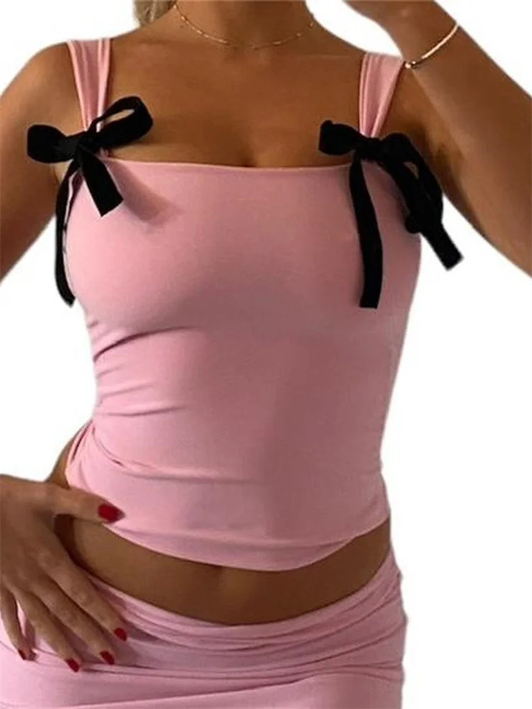 FashionSierra - 2025 Bow Tie-up Tank for Women Fairy Grunge Y2K 2000s Aesthetic Slim Fit Mini Vest Chic Streetwear Crop Tops - Image 9