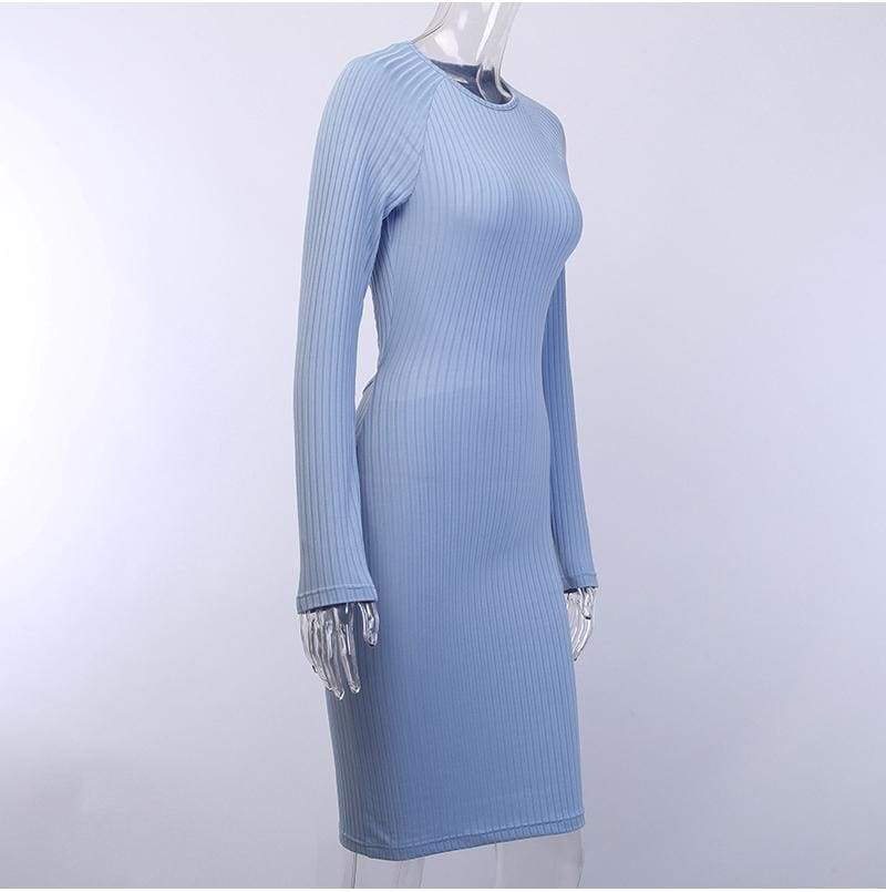 FashionSierra - Fashion Women Sexy Formal Bodycon Midi Dress Elegant Long Sleeve Hollow out Solid Autumn Ladies Dresses Party Club Clubwear - Image 5