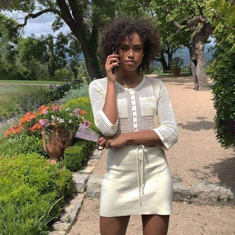 FashionSierra - Fashion Women's Long Sleeve Bodycon Dress Autumn Winter Knitwear Hollow Stretch Jumper Warm Casual Party Mini Dress - Image 4