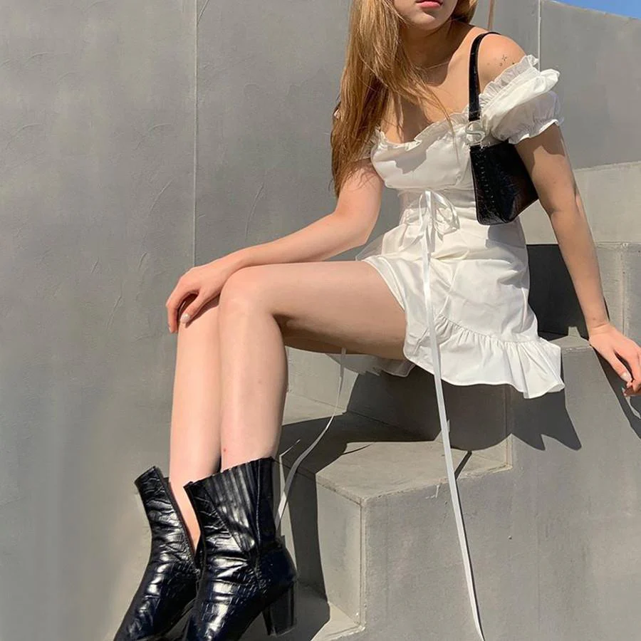 FashionSierra - Fashion elegant bow white female mini dress - Image 5