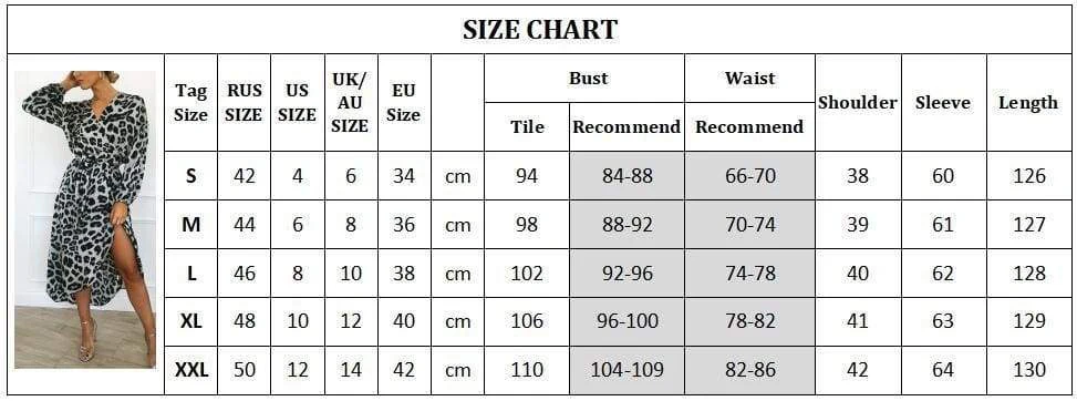 FashionSierra - Leopard Dress Women Loose Long Sleeve Deep V-neck A-line Dress - Image 11