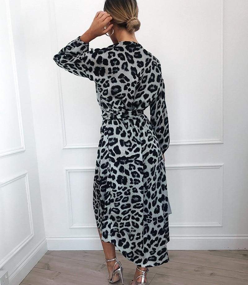 FashionSierra - Leopard Dress Women Loose Long Sleeve Deep V-neck A-line Dress - Image 15