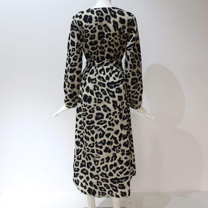 FashionSierra - Leopard Dress Women Loose Long Sleeve Deep V-neck A-line Dress - Image 18