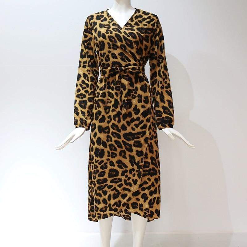 FashionSierra - Leopard Dress Women Loose Long Sleeve Deep V-neck A-line Dress - Image 27