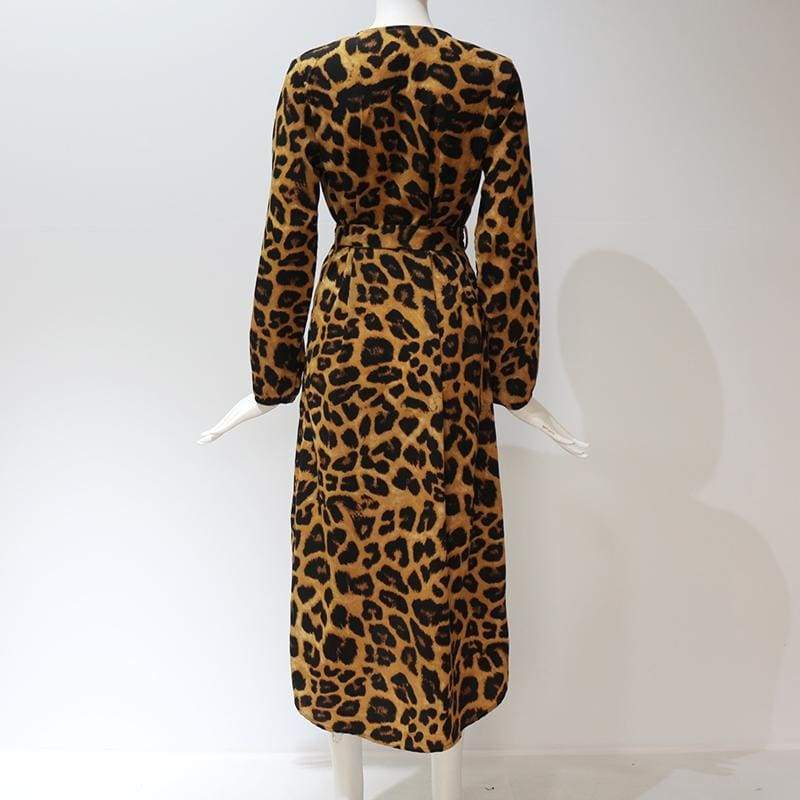 FashionSierra - Leopard Dress Women Loose Long Sleeve Deep V-neck A-line Dress - Image 28