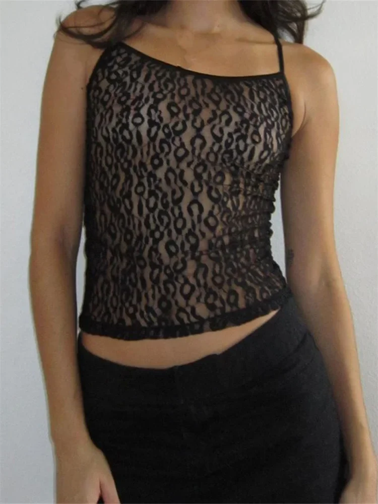 FashionSierra - 2025 Mesh Sheer Lace Camisoles Spaghetti Strap Sleeveless Backless Tank Summer Mini Vest Streetwear  Crop Tops - Image 4