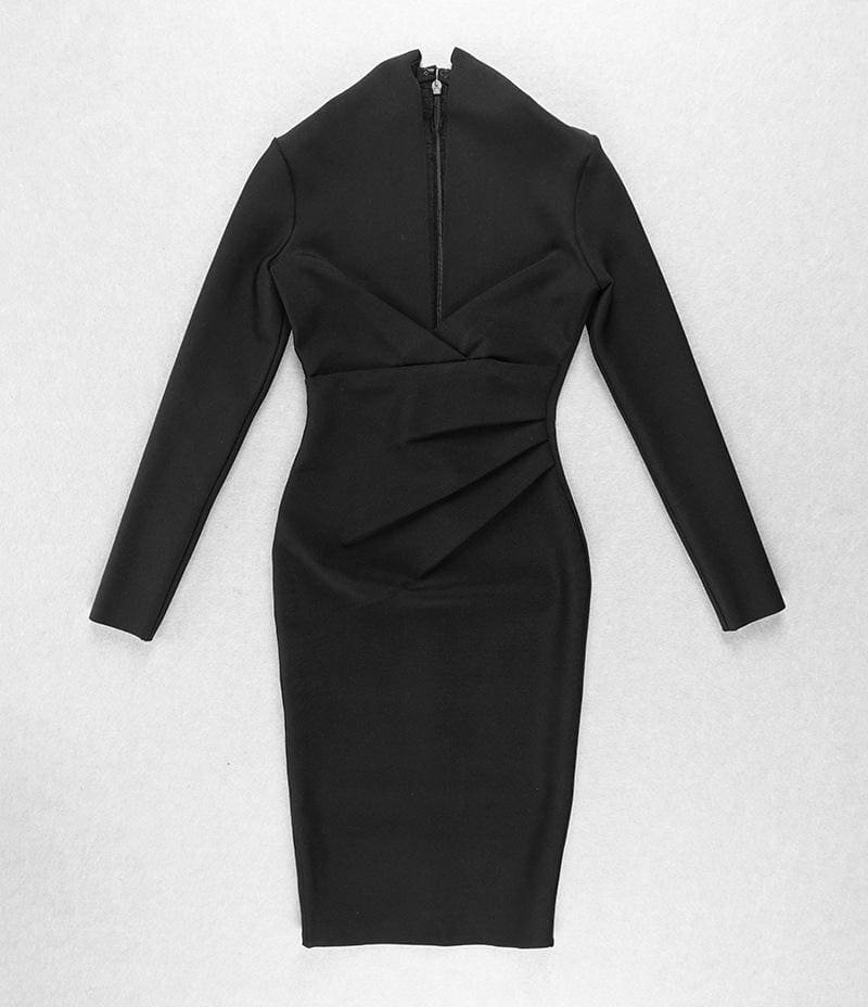 FashionSierra - Solid Color Dress Long Sleeve Large V-neck Bandage Dress - Image 11