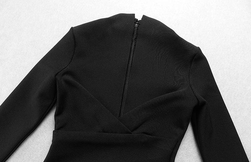 FashionSierra - Solid Color Dress Long Sleeve Large V-neck Bandage Dress - Image 13