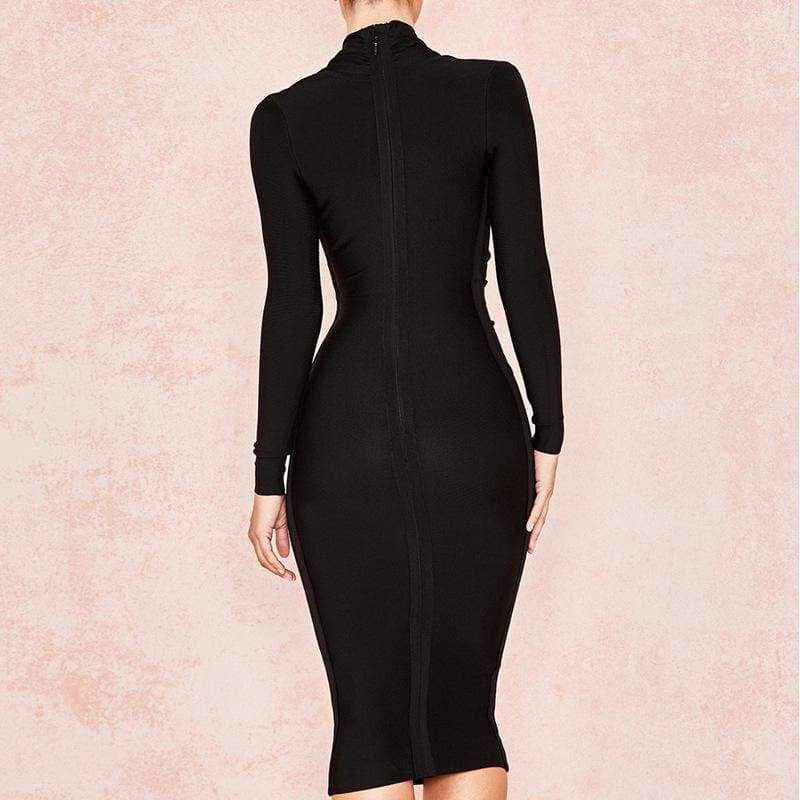 FashionSierra - Solid Color Dress Long Sleeve Large V-neck Bandage Dress - Image 3