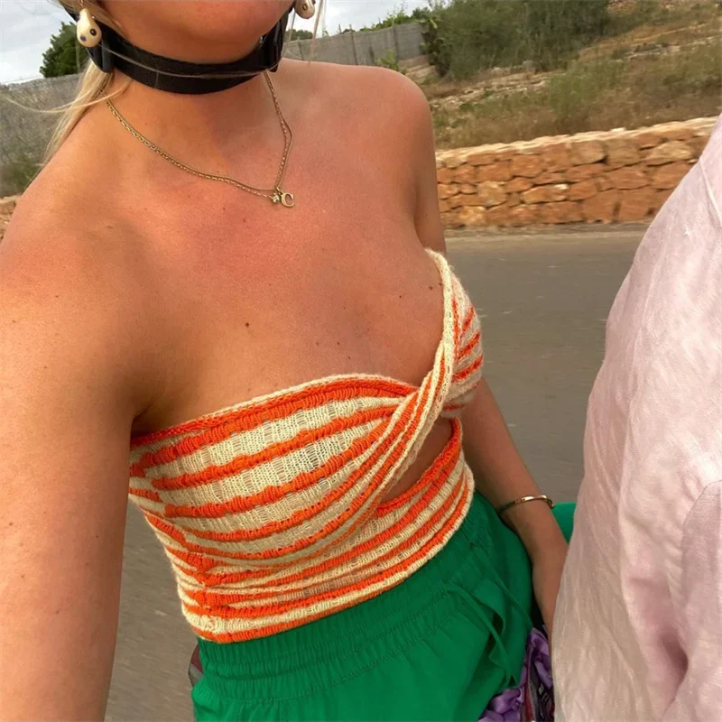 FashionSierra - 2025 Strapless Knitted Tube Top Vest Hollow Out Sleeveless Summer Autumn Backless Y2K Tank Vintage Fashion Crop Tops - Image 11
