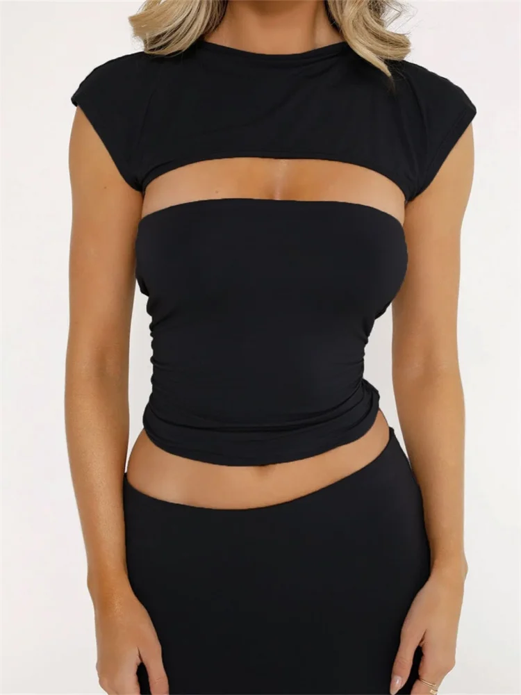 FashionSierra - 2025 Strapless Off Shoulder Tube Solid Color Sleeveless Slim Fit Cropped Mini Vest Streetwear  Tank Crop Tops - Image 7