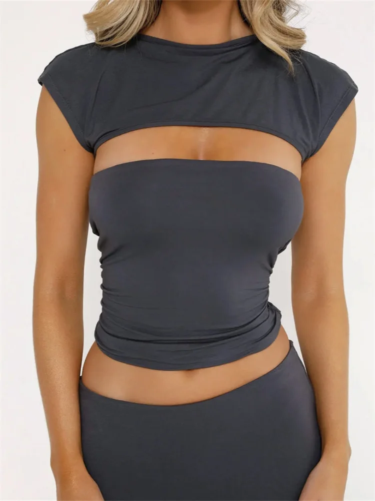 FashionSierra - 2025 Strapless Off Shoulder Tube Solid Color Sleeveless Slim Fit Cropped Mini Vest Streetwear  Tank Crop Tops - Image 8