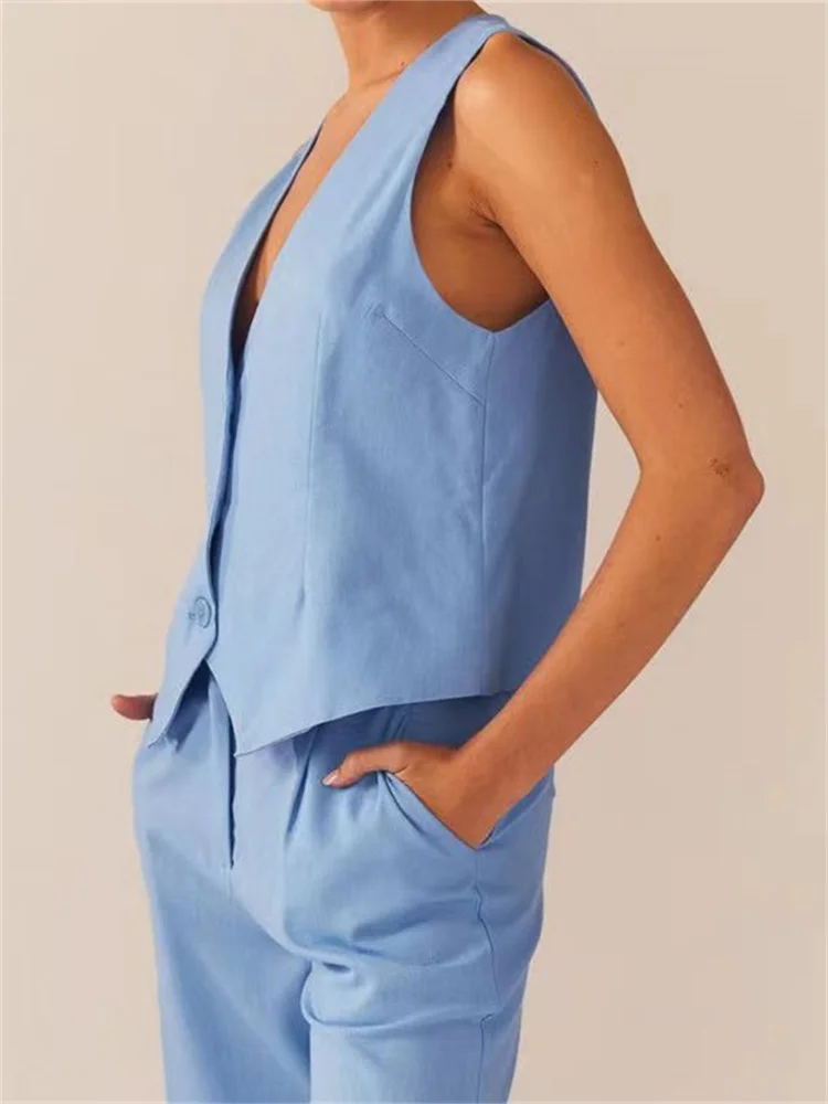 FashionSierra - 2025 Suit Vest Buttons Up Slim Fit Solid Color V-neck Cropped Waistcoat Y2K Casual Gothic Streetwear Crop Tops - Image 5