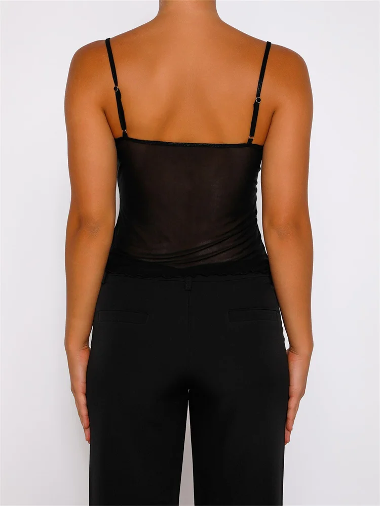 FashionSierra - 2025 Tank Top Spaghetti Strap Camisoles Sleeveless V-Neck Lace Patchwork Front Split Vest Summer Y2K Streetwear  Crop Tops - Image 4