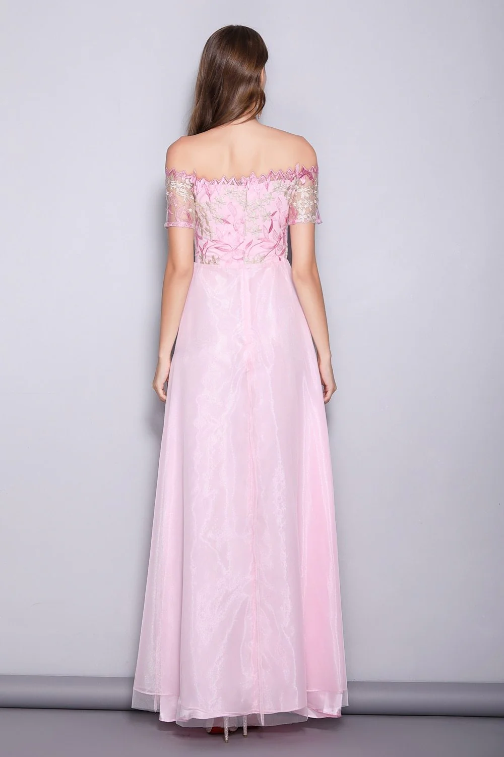 FashionSierra - Women's Runway Designer Dresses Sexy Slash Neck Line Embroidery Bodice Patchwork Fashion Prom Long Party Dresses - Image 6